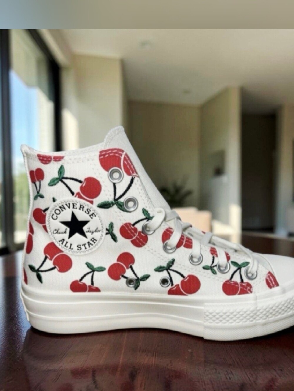 Converse Chuck Taylor All Star Lift Platform High Top "Cherries" Egret Red Green
